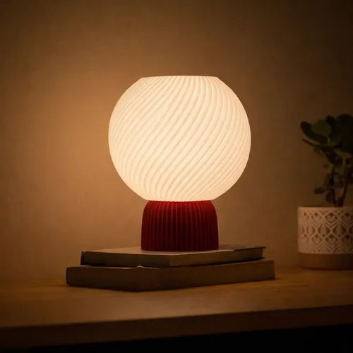 Lámpara de mesa Brown Glow Bordó/Blanco SLVJE, ideal como velador o lámpara de escritorio