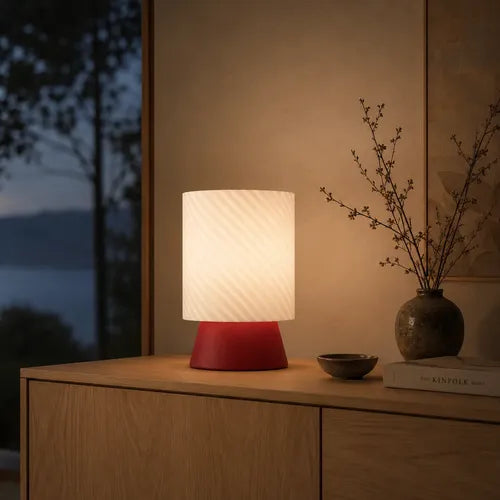 Lámpara de mesa Spiral Glow Rojo/Blanco SLVJE, ideal para el velador del dormitorio o el escritorio